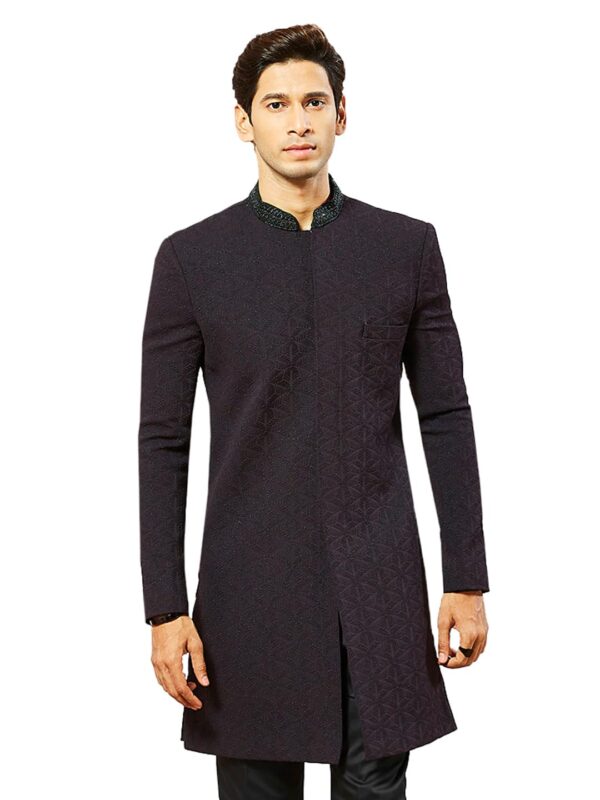 VASTRAMAY Men's Silk Blend Indo Western Top Only, Silk Blend Emboss Fabric Indo Western For Men, Traditional Indian Wear for Weddings & Festivals