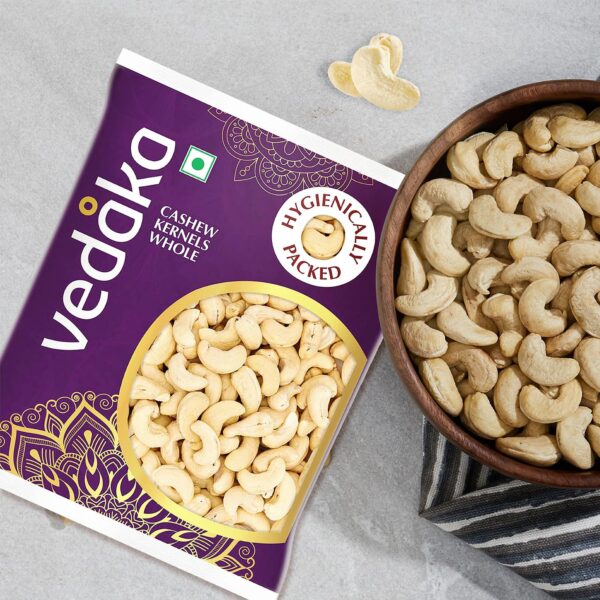 Vedaka Whole Cashews | 200 Gram | Grade W320 Kaju | Gluten-Free & Plant Based Protein | Firm Texture, Rich Taste | Regular-Sized, Non-Split | Healthy Snack