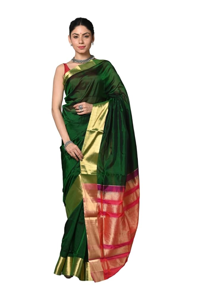 Very Much Indian Women's Handloom Cotton Saree with Border Contrasting Pallu & Butti Blouse Piece Featured on Shark Tank India