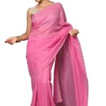 Very Much Indian Women's Mul Cotton Zari Design Handloom Heather Pink Saree with Cutwork Border Includes Blouse Piece Featured on Shark Tank India