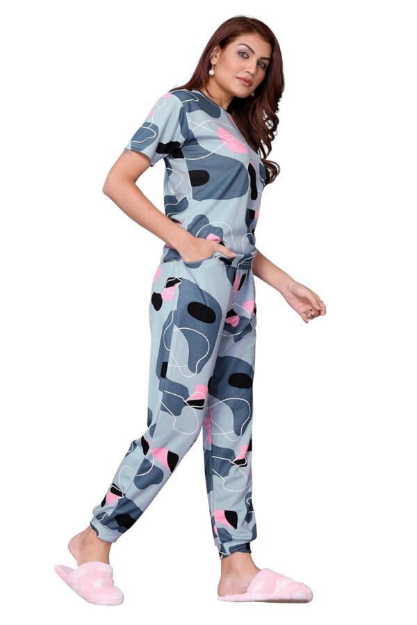 VJ Fashion Women'S Cotton Lycra Printed & Knitted Round Neck Night Wear Set Of Top And Pazama