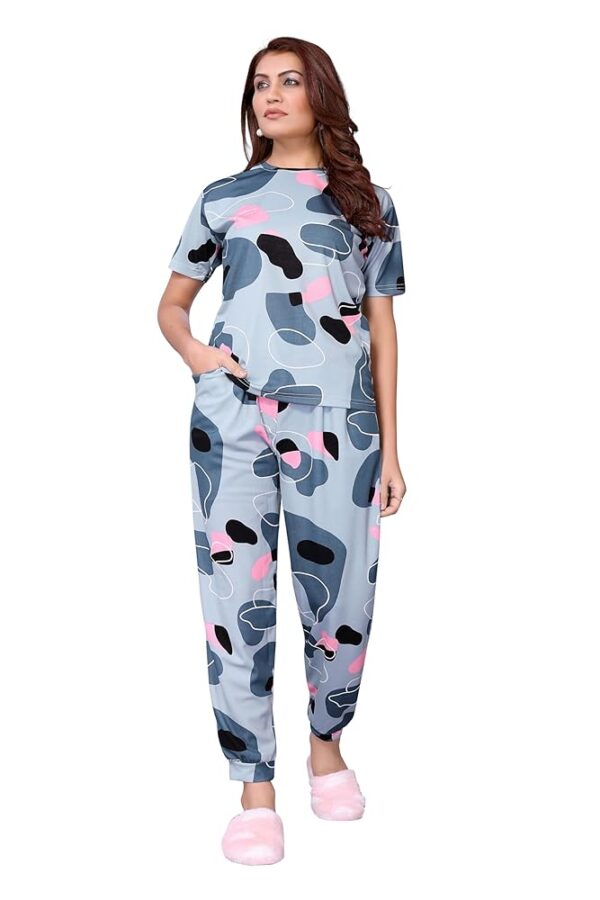 VJ Fashion Women'S Cotton Lycra Printed & Knitted Round Neck Night Wear Set Of Top And Pazama