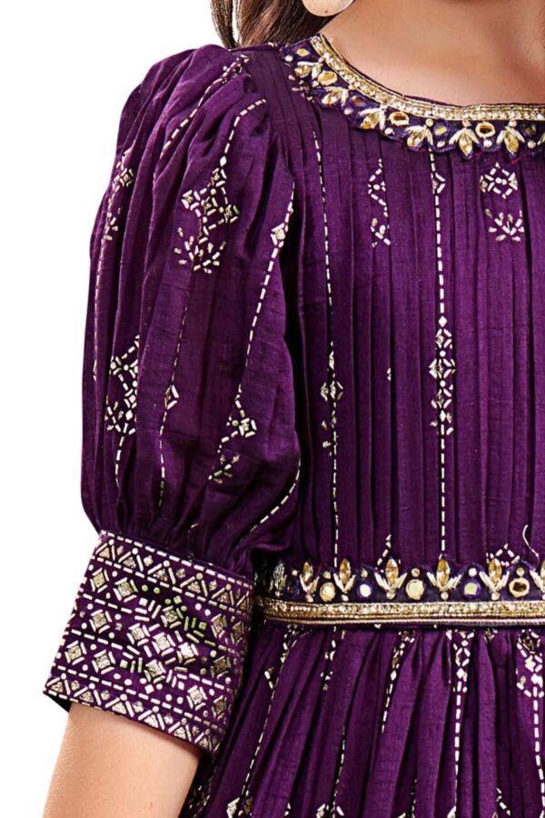 White Button New Wine Ethnic Long Party Kids Gown for Girls Maxi Dress