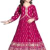 White Button New Wine Ethnic Long Party Kids Gown for Girls Maxi Dress