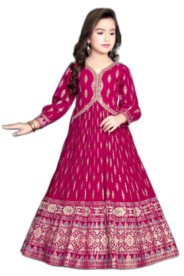 White Button New Wine Ethnic Long Party Kids Gown for Girls Maxi Dress