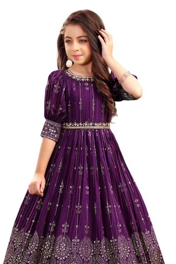 White Button New Wine Ethnic Long Party Kids Gown for Girls Maxi Dress