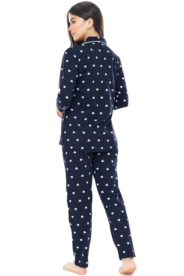 Women's Cotton Heart Printed Night Suit Set Of Shirt & Pajama Set-Black