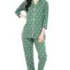Women's Cotton Heart Printed Night Suit Set Of Shirt & Pajama Set-Green