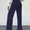Women's High Rise Solid Color High Waist, Wide Straight-Leg Loose Fit, Front Button Closure, Simple Daily Casual Long Pants with Pockets (Without Belt)-Black