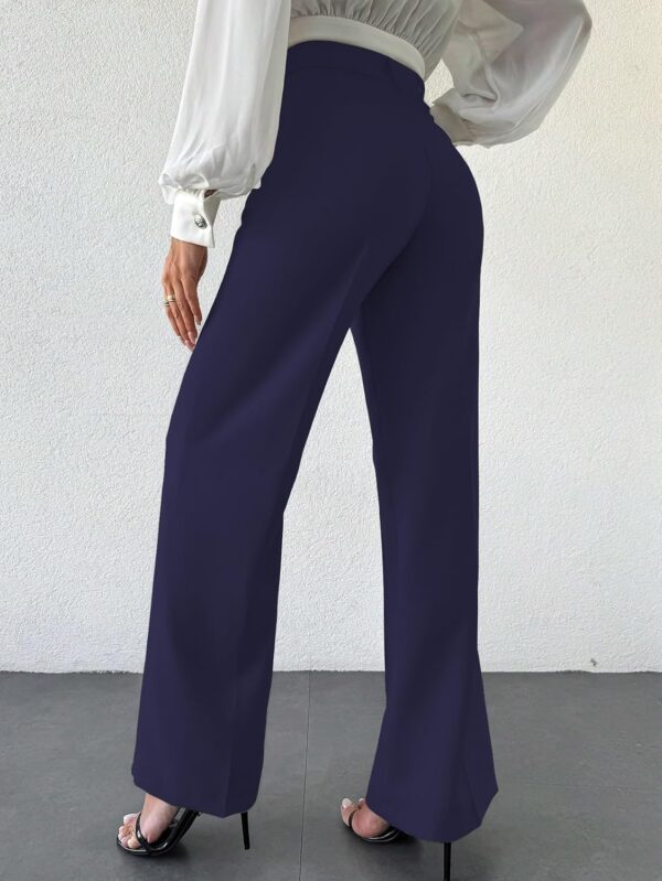 Women's High Rise Solid Color High Waist, Wide Straight-Leg Loose Fit, Front Button Closure, Simple Daily Casual Long Pants with Pockets (Without Belt)-Black