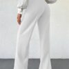 Women's High Rise Solid Color High Waist, Wide Straight-Leg Loose Fit, Front Button Closure, Simple Daily Casual Long Pants with Pockets (Without Belt)-White