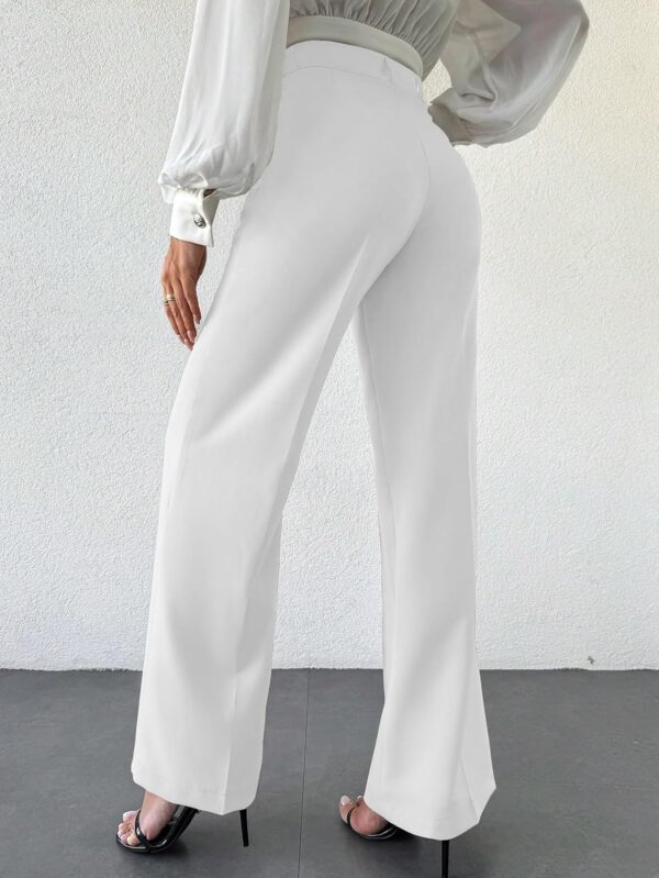 Women's High Rise Solid Color High Waist, Wide Straight-Leg Loose Fit, Front Button Closure, Simple Daily Casual Long Pants with Pockets (Without Belt)-White
