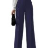 Women's High Rise Solid Color High Waist, Wide Straight-Leg Loose Fit, Front Button Closure, Simple Daily Casual Long Pants with Pockets (Without Belt)-Black