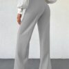 Women's High Rise Solid Color High Waist, Wide Straight-Leg Loose Fit, Front Button Closure, Simple Daily Casual Long Pants with Pockets (Without Belt)-Gery