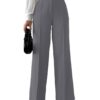 Women's High Rise Solid Color High Waist, Wide Straight-Leg Loose Fit, Front Button Closure, Simple Daily Casual Long Pants with Pockets (Without Belt)-Dark grey