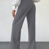 Women's High Rise Solid Color High Waist, Wide Straight-Leg Loose Fit, Front Button Closure, Simple Daily Casual Long Pants with Pockets (Without Belt)-Dark grey