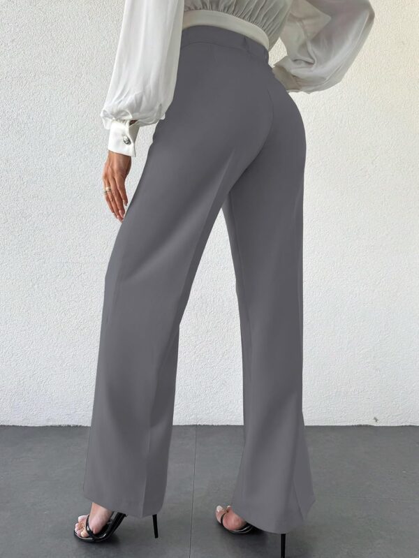 Women's High Rise Solid Color High Waist, Wide Straight-Leg Loose Fit, Front Button Closure, Simple Daily Casual Long Pants with Pockets (Without Belt)-Dark grey