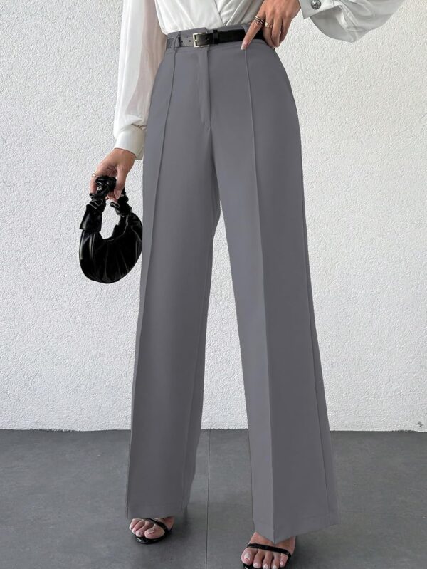 Women's High Rise Solid Color High Waist, Wide Straight-Leg Loose Fit, Front Button Closure, Simple Daily Casual Long Pants with Pockets (Without Belt)-Dark grey