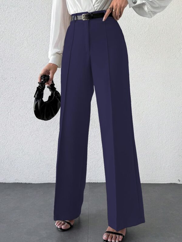 Women's High Rise Solid Color High Waist, Wide Straight-Leg Loose Fit, Front Button Closure, Simple Daily Casual Long Pants with Pockets (Without Belt)-Black
