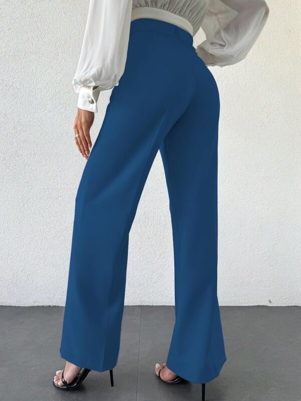 Women's High Rise Solid Color High Waist, Wide Straight-Leg Loose Fit, Front Button Closure, Simple Daily Casual Long Pants with Pockets (Without Belt) -Blue