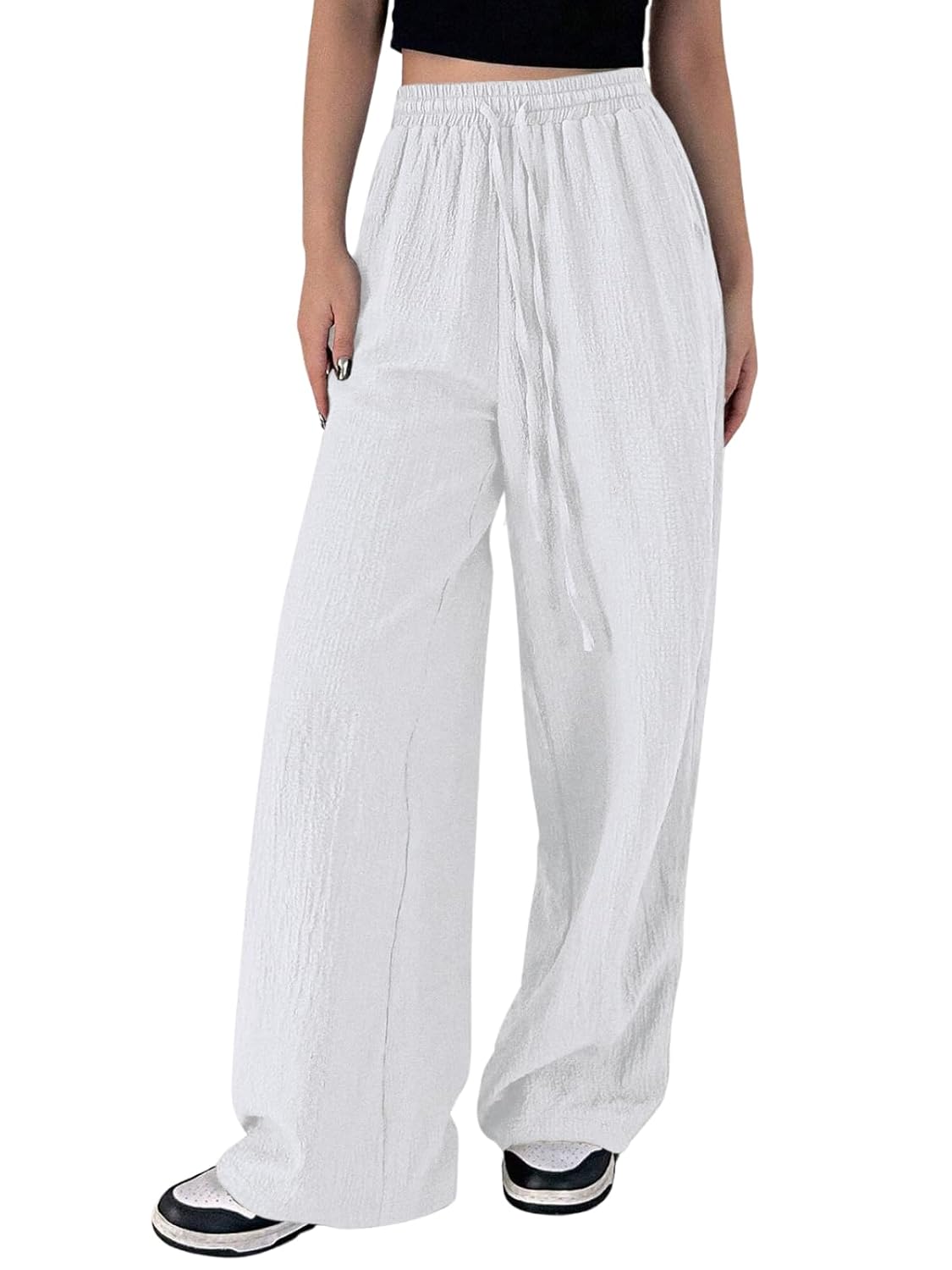 Women's Loose High Rise Track Pant-White