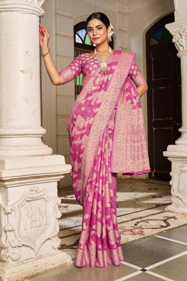 Women's Lucknowi Chikankari Linen cotton Woven Sarees For Women with Blouse sarees for Women-001