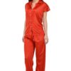 Women's Plain Satin Night Suit (Shirt and Pyjama) (Color Options) (Size - Small to XX-Large)-Red