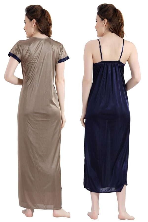Women's Satin Solid Knee Length Nighty with Robe