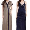 Women's Satin Solid Knee Length Nighty with Robe