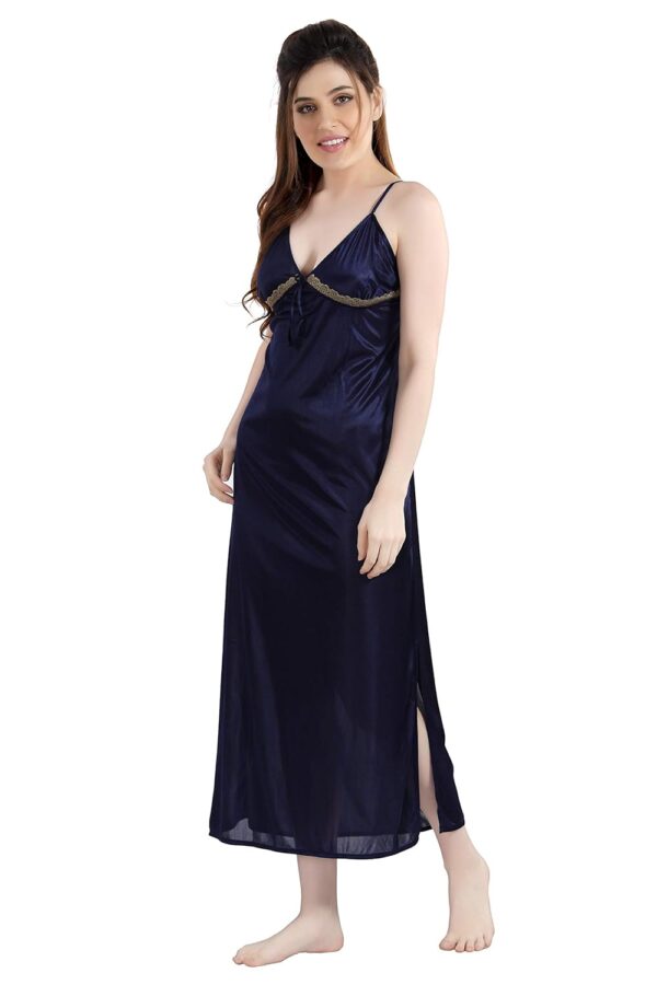 Women's Satin Solid Knee Length Nighty with Robe