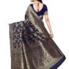 Women's Soft Silk Blend Banarasi Saree With Blouse Piece Feature Traditional Floral Patterns, Ethnic Motifs, And Golden Zari Pallu Patola Ethnic Motif-002