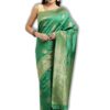 Women's Soft Silk Blend Banarasi Saree With Blouse Piece Feature Traditional Floral Patterns, Ethnic Motifs, And Golden Zari Pallu Patola Ethnic Motif-002