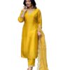 Yashika Women Silk Blend Table Print Kurta Pant Set with Mal Cotton Digital Print Dupatta and Embroidery Work Suitable For Every Indian Occasion