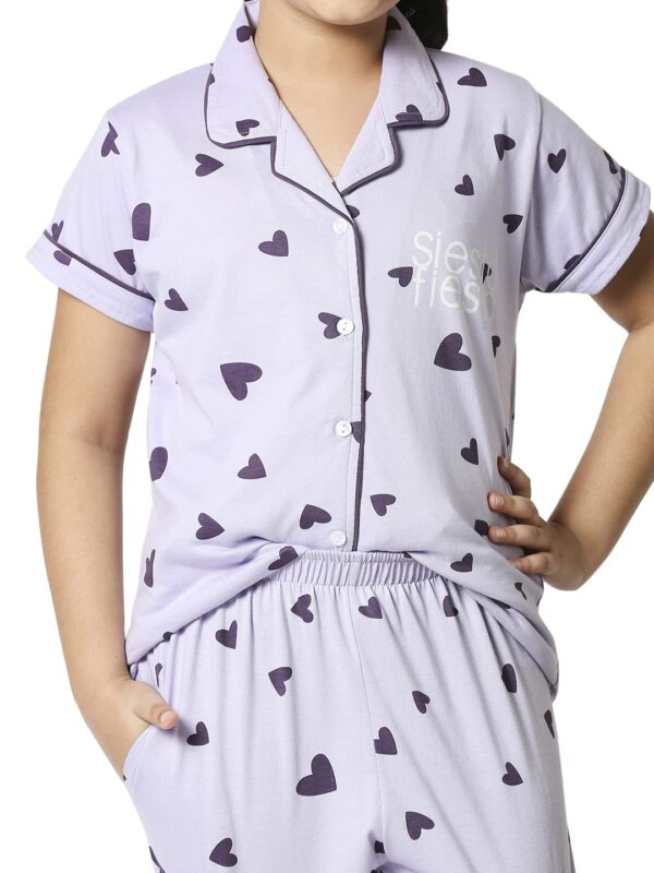 ZEYO Girl's Cotton Heart Printed Night Suit Set 5506