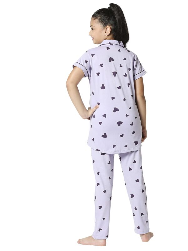 ZEYO Girl's Cotton Heart Printed Night Suit Set 5506