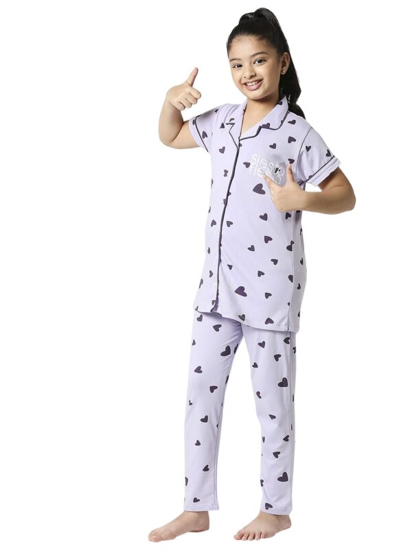 ZEYO Girl's Cotton Heart Printed Night Suit Set 5506