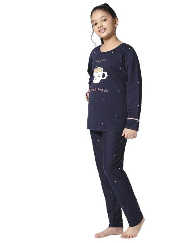 ZEYO Girl's Cotton Star Printed Night Suit set of Top & Pajama Set 5107