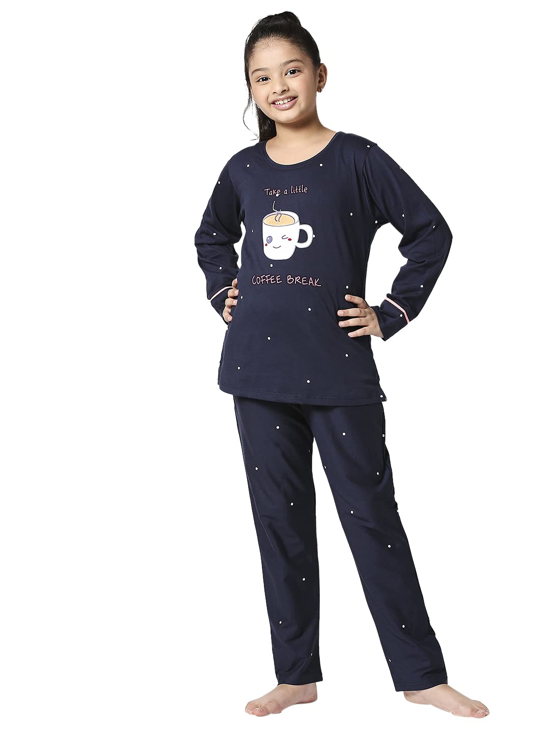 ZEYO Girl's Cotton Star Printed Night Suit set of Top & Pajama Set 5107