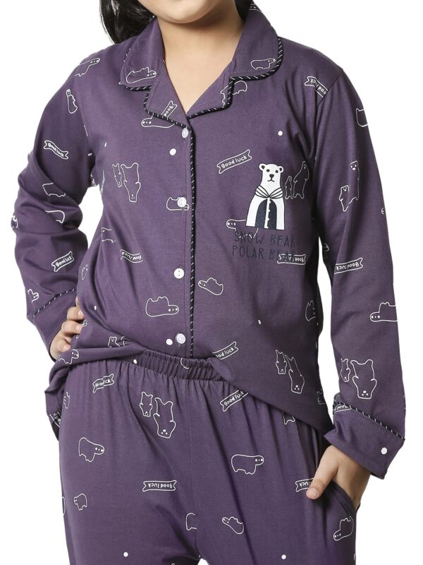 ZEYO Girls Night Suit Set Cotton Bear Printed Pajama Set Night dress 5513