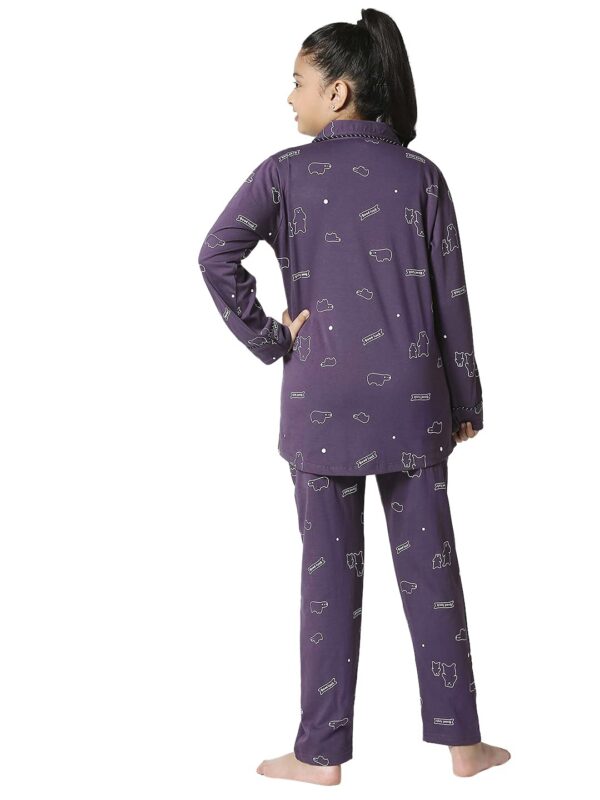 ZEYO Girls Night Suit Set Cotton Bear Printed Pajama Set Night dress 5513