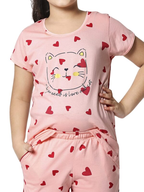 ZEYO Girls Night Suit Set Cotton Heart Print Night dress 5503