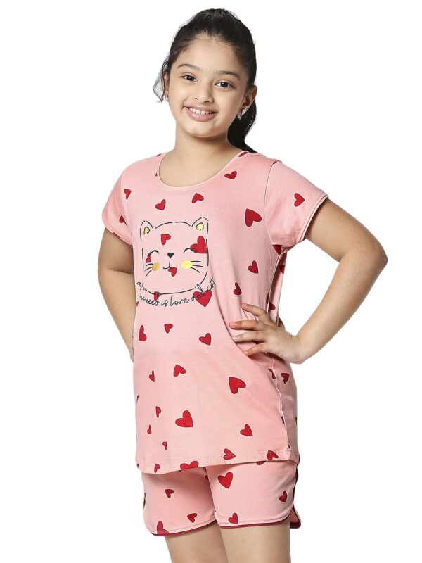 ZEYO Girls Night Suit Set Cotton Heart Print Night dress 5503