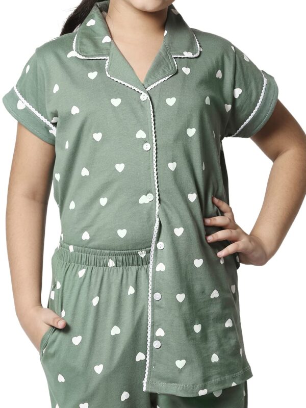ZEYO Girls Night Suit Set Cotton heart Print Pajama Set Night dress 5506