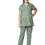ZEYO Girls Night Suit Set Cotton heart Print Pajama Set Night dress 5506