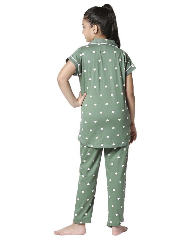 ZEYO Girls Night Suit Set Cotton heart Print Pajama Set Night dress 5506