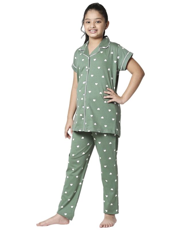 ZEYO Girls Night Suit Set Cotton heart Print Pajama Set Night dress 5506
