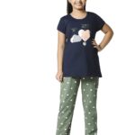 ZEYO Girls Night Suit Set Cotton Heart Printed Pajama Set Night dress 5516