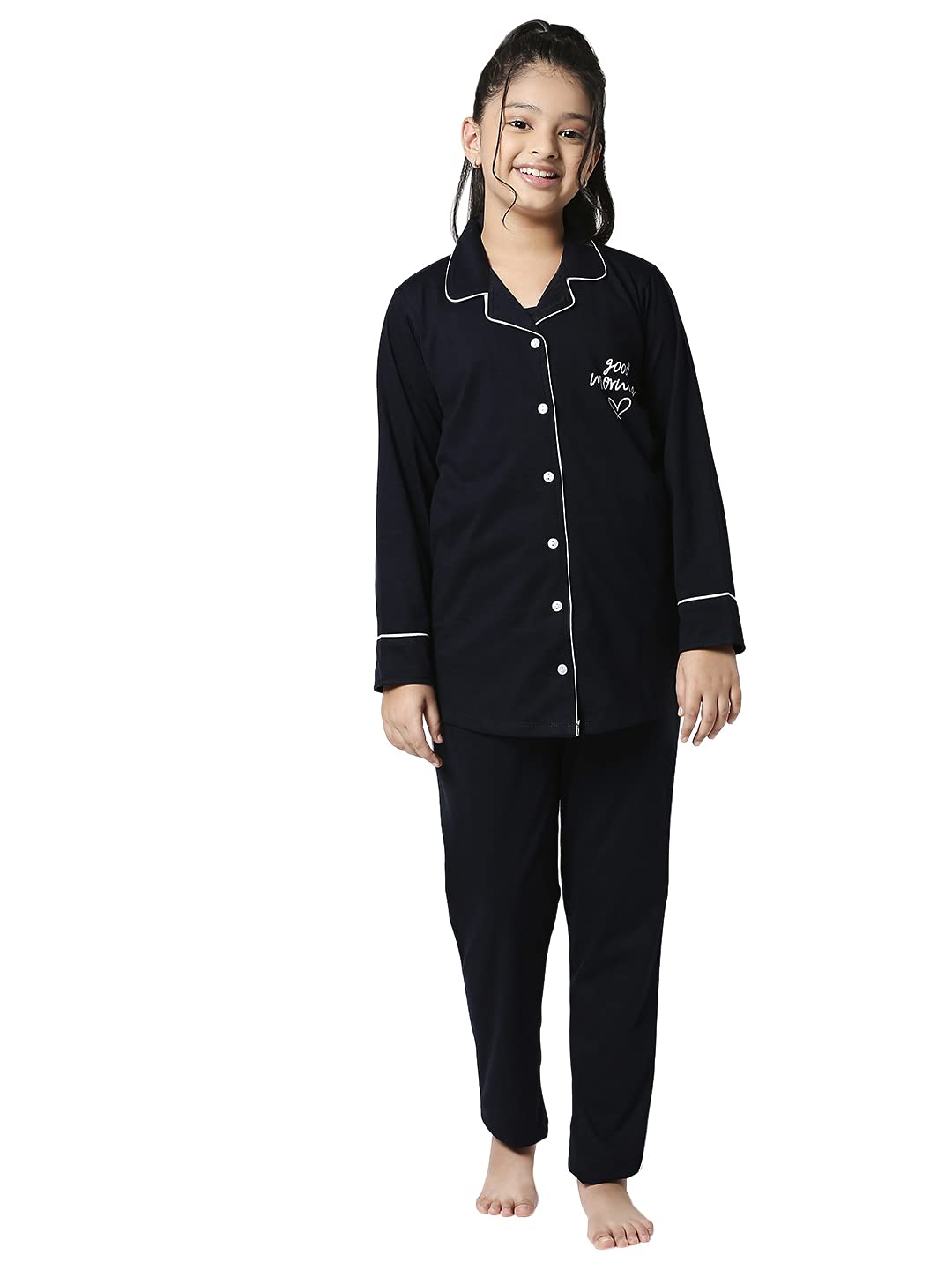 ZEYO Girls Night Suit Set Cotton Solid Plain Pajama Set Night dress 5512