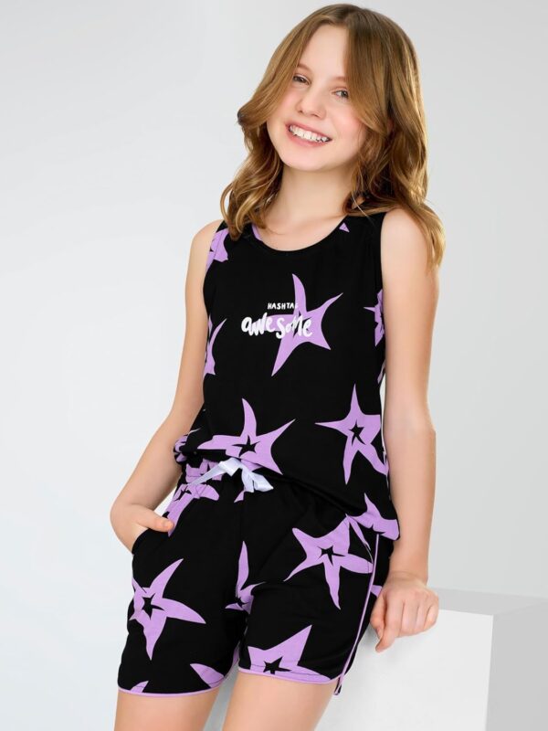 ZEYO Night Suit for Girl's Stars Printed Cotton Night Dress of Top and Short's Set 5527