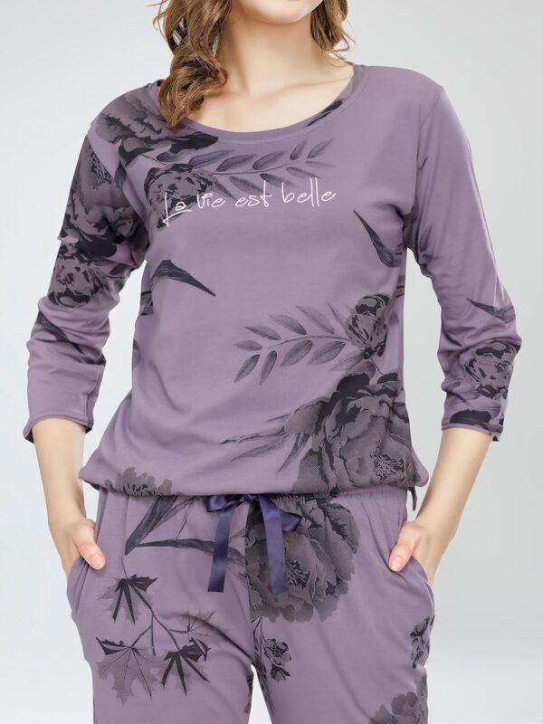 ZEYO Night Suit for Women's Floral Printed Cotton Night Dress of Top and Pajama Set 5789